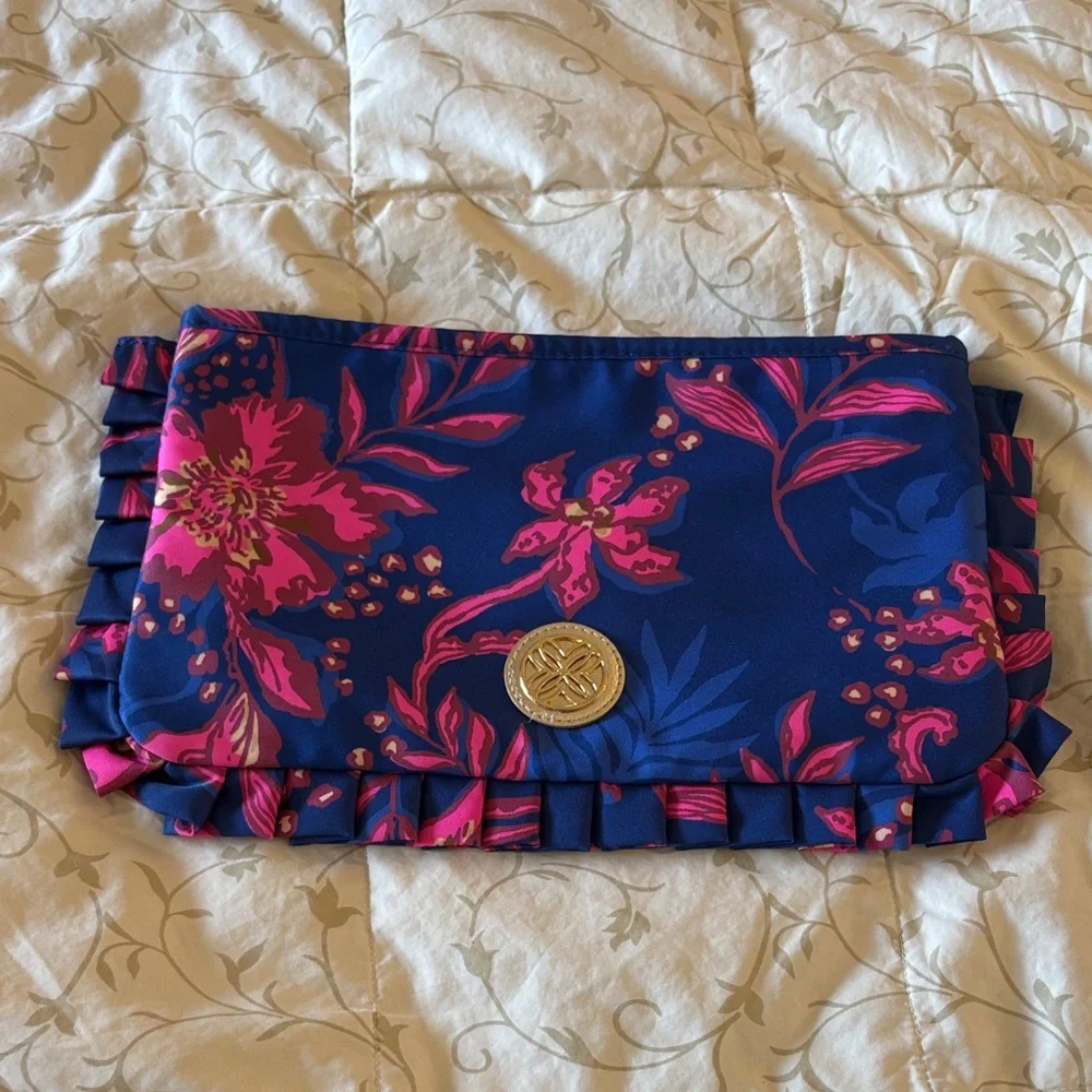Lilly Pulitzer Blue and Pink‎ Floral Clutch gold